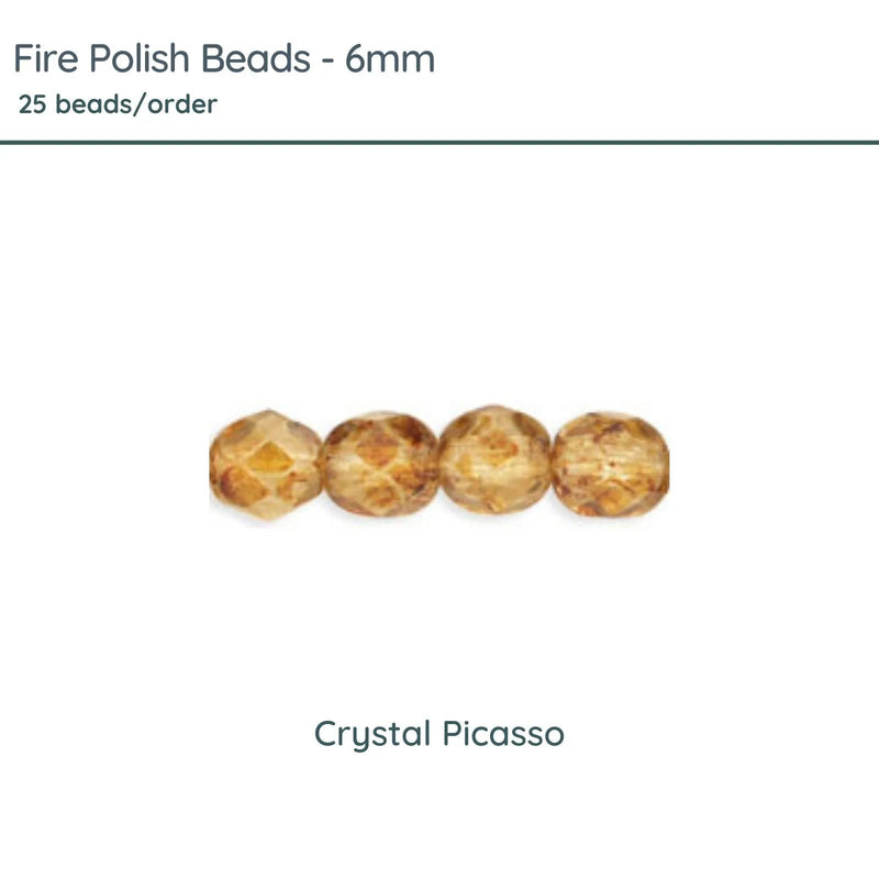 Fire Polish Beads, 6mm, Crystal Picasso, 25 pieces - The Argus Collection