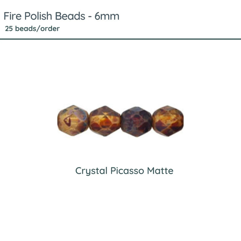 Fire Polish Beads, 6mm, Crystal Picasso Matte, 25 pieces - The Argus Collection