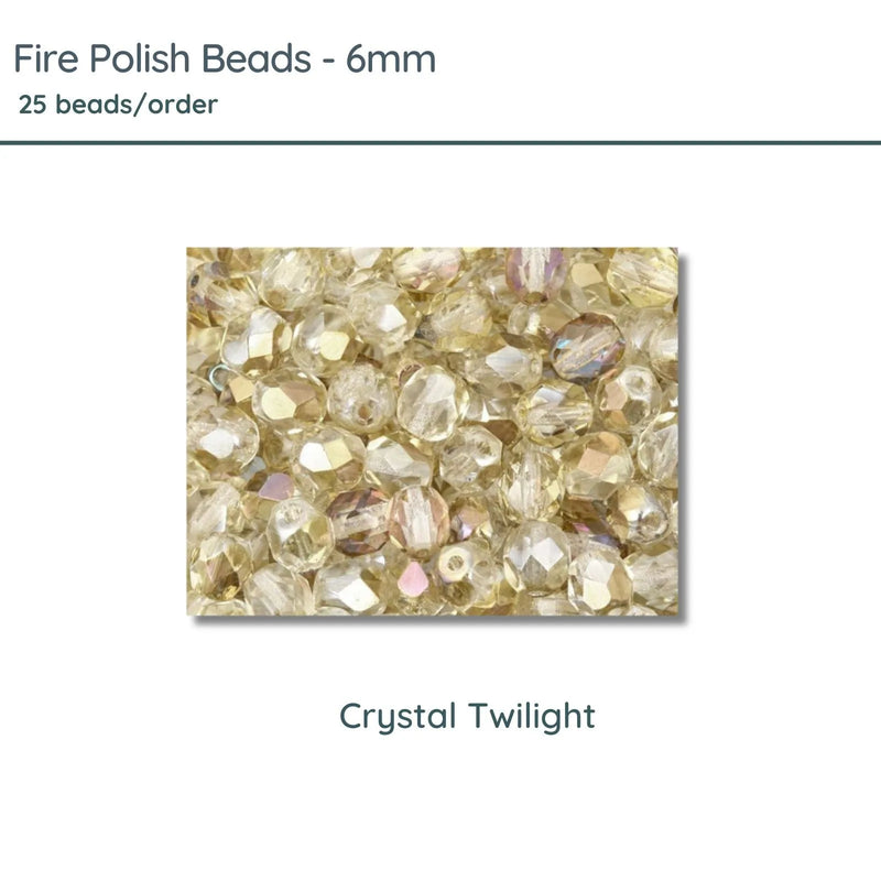 Fire Polish Beads, 6mm, Crystal Twilight, 25 pieces - The Argus Collection