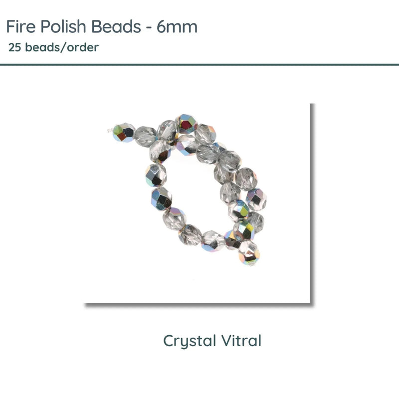 Fire Polish Beads, 6mm, Crystal Vitral, 25 pieces - The Argus Collection