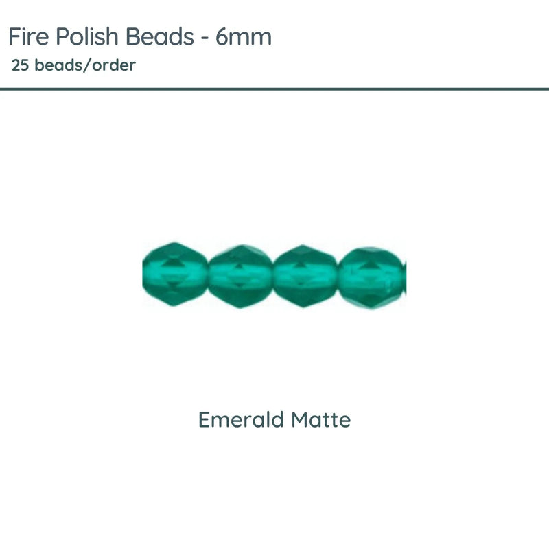 Fire Polish Beads, 6mm, Emerald Matte, 25 pieces - The Argus Collection