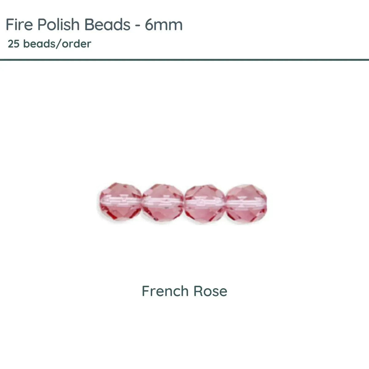 Fire Polish Beads, 6mm, French Rose, 25 pieces - The Argus Collection