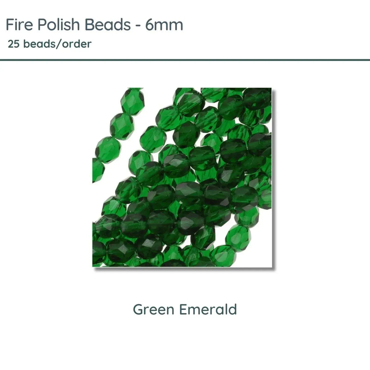 Fire Polish Beads, 6mm, Green Emerald, 25 pieces - The Argus Collection