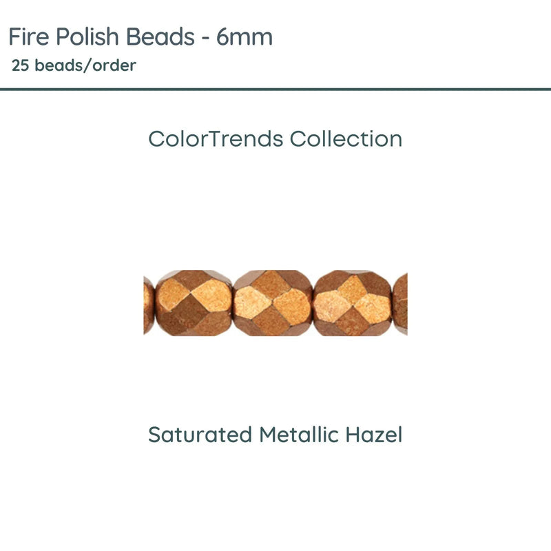 Fire Polish Beads, 6mm, Saturated Metallic Hazel, 25 pieces - The Argus Collection