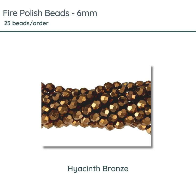 Fire Polish Beads, 6mm, Hyacinth Bronze, 25 pieces - The Argus Collection