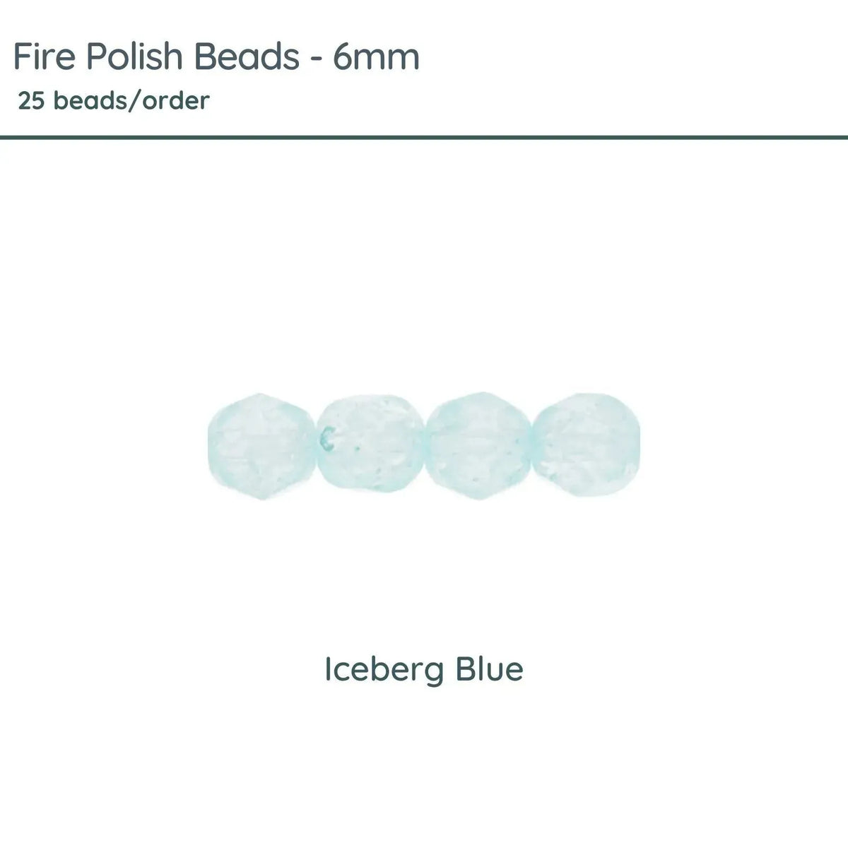 Fire Polish Beads, 6mm, Iceberg Blue, 25 pieces - The Argus Collection