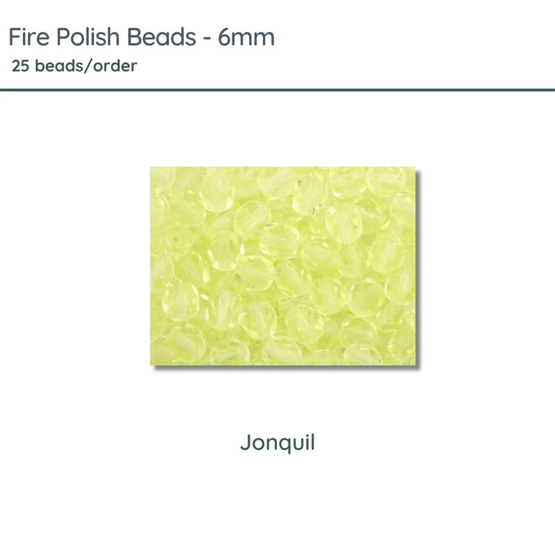 Fire Polish Beads, 6mm, Jonquil, 25 pieces - The Argus Collection