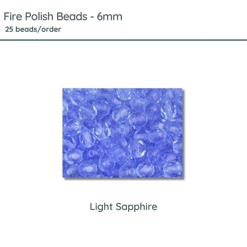 Fire Polish Beads, 6mm, Light Sapphire, 25 pieces - The Argus Collection