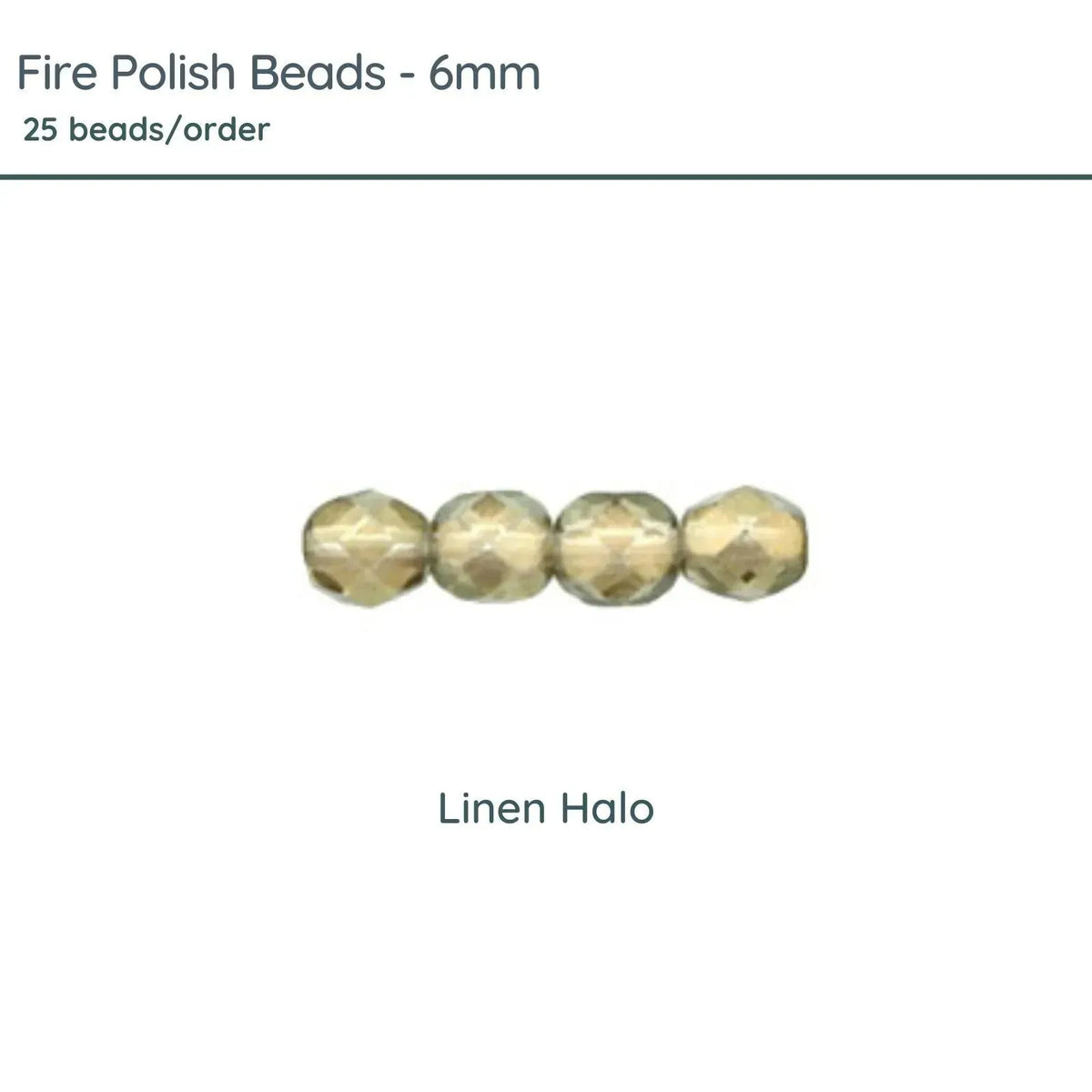 Fire Polish Beads, 6mm, Linen Halo, 25 pieces - The Argus Collection