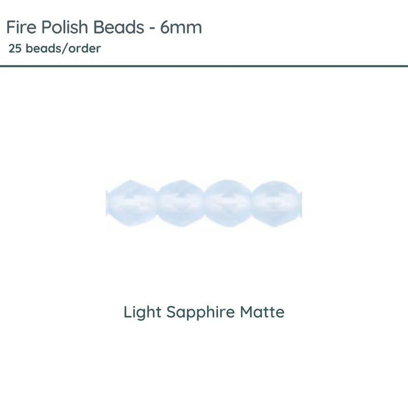 Fire Polish Beads, 6mm, Lt Sapphire Matte, 25 pieces - The Argus Collection