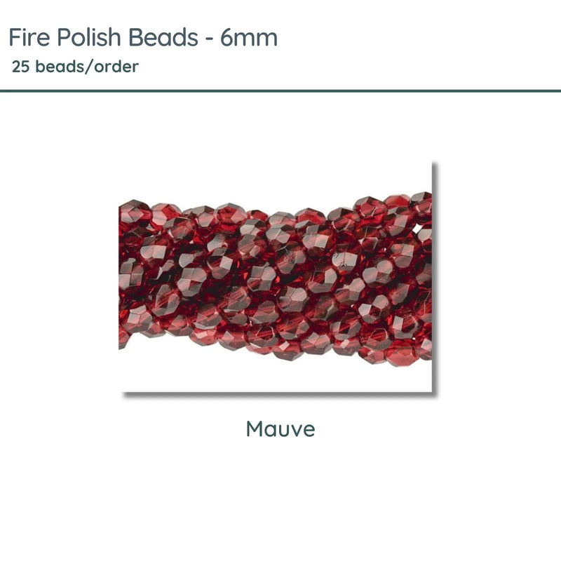 Fire Polish Beads, 6mm, Mauve, 25 pieces - The Argus Collection