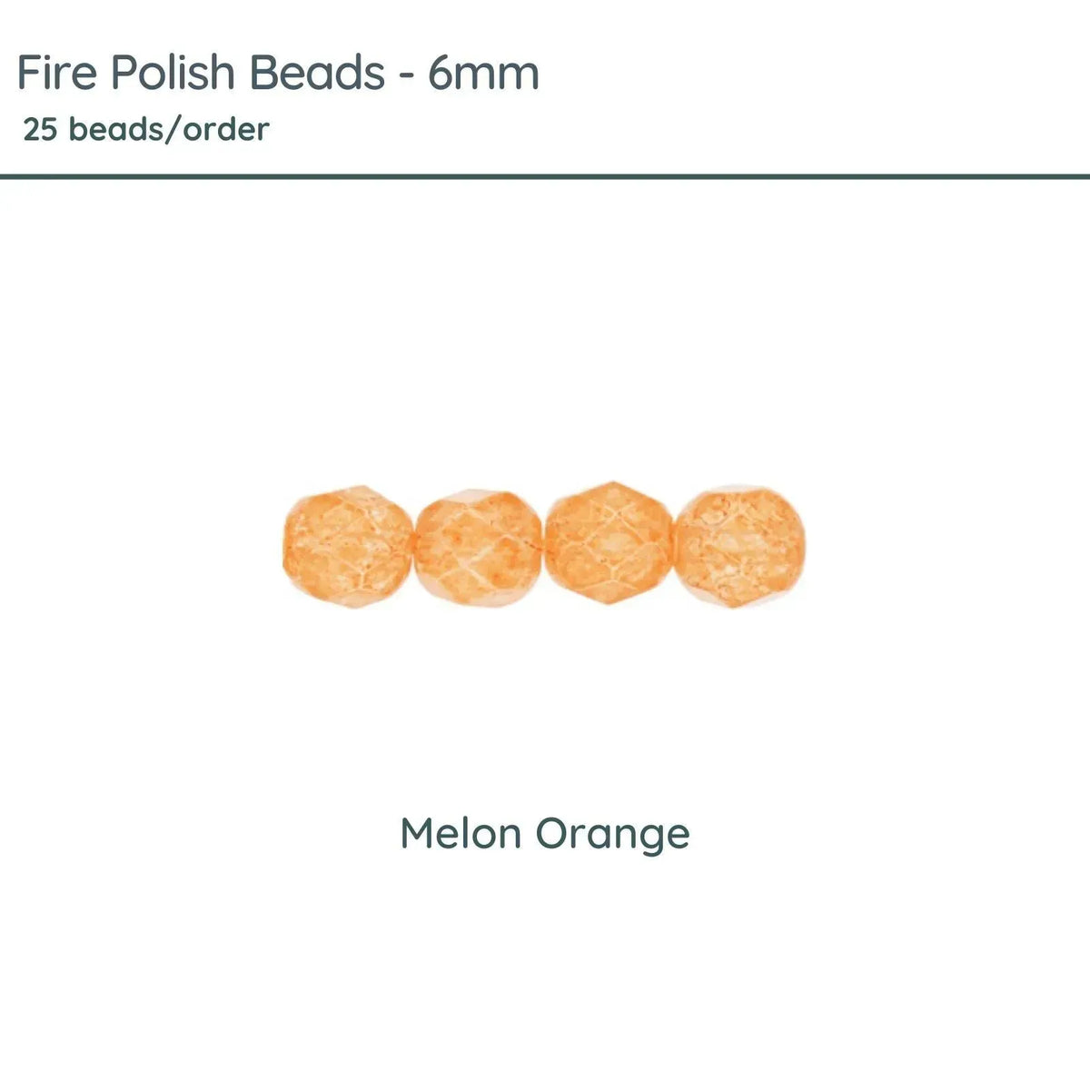 Fire Polish Beads, 6mm, Melon Orange, 25 pieces - The Argus Collection