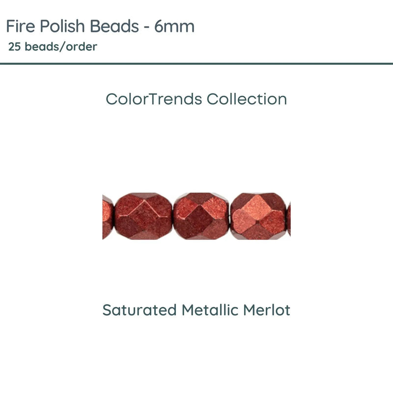 Fire Polish Beads, 6mm, Saturated Metallic Merlot, 25 pieces - The Argus Collection