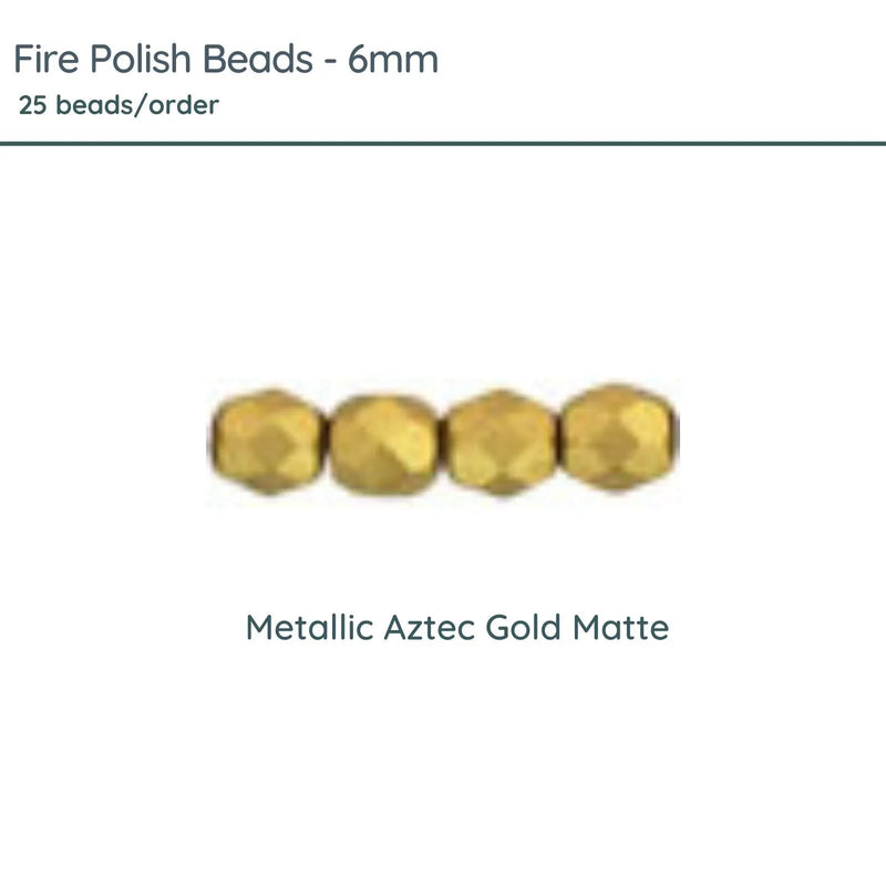 Fire Polish Beads, 6mm, Metallic Aztec Gold Matte, 25 pieces - The Argus Collection