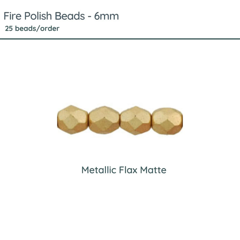 Fire Polish Beads, 6mm, Metallic Flax Matte, 25 pieces - The Argus Collection