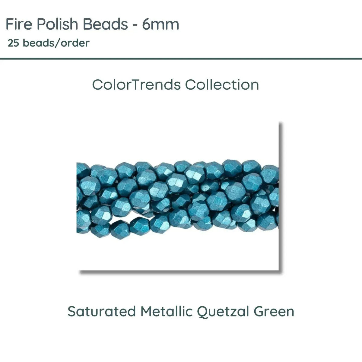 Fire Polish Beads, 6mm, Saturated Metallic Quetzal Green, 25 pieces - The Argus Collection