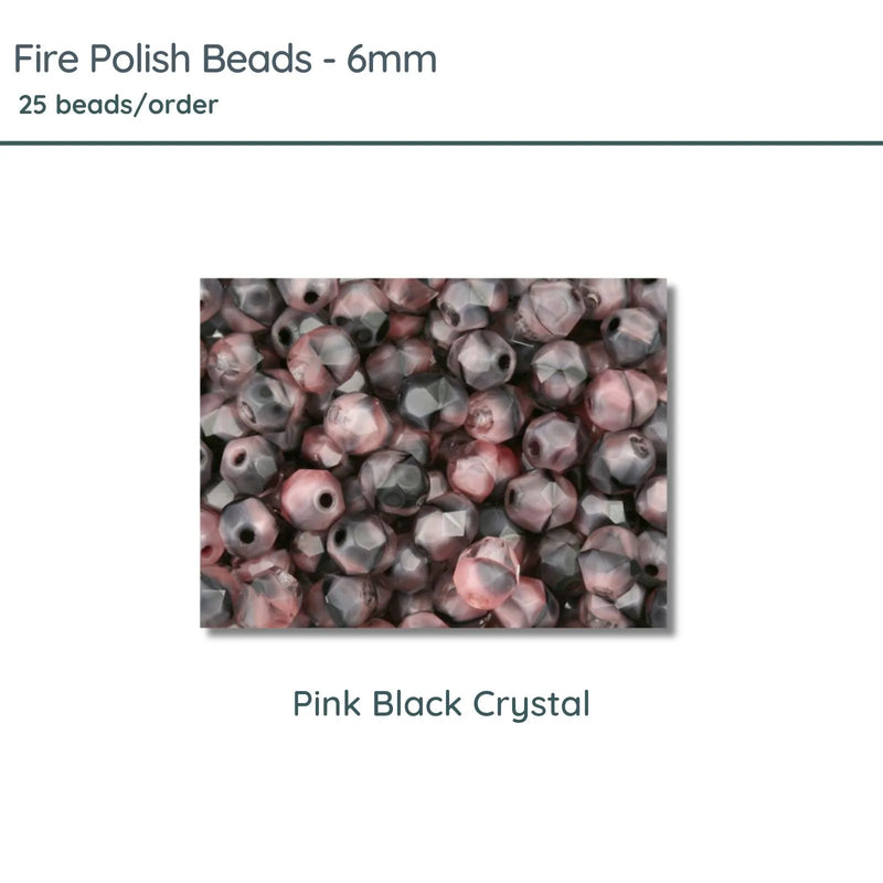 Fire Polish Beads, 6mm, Pink Black Crystal, 25 pieces - The Argus Collection