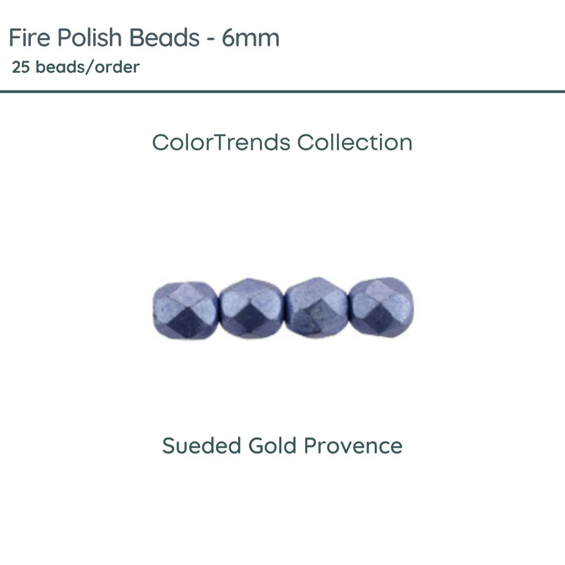 Fire Polish Beads, 6mm, Sueded Gold Provence, 25 pieces - The Argus Collection