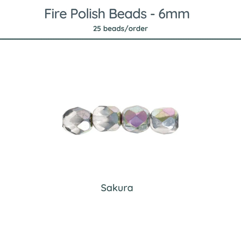 Fire Polish Beads, 6mm, Sakura, 25 pieces - The Argus Collection