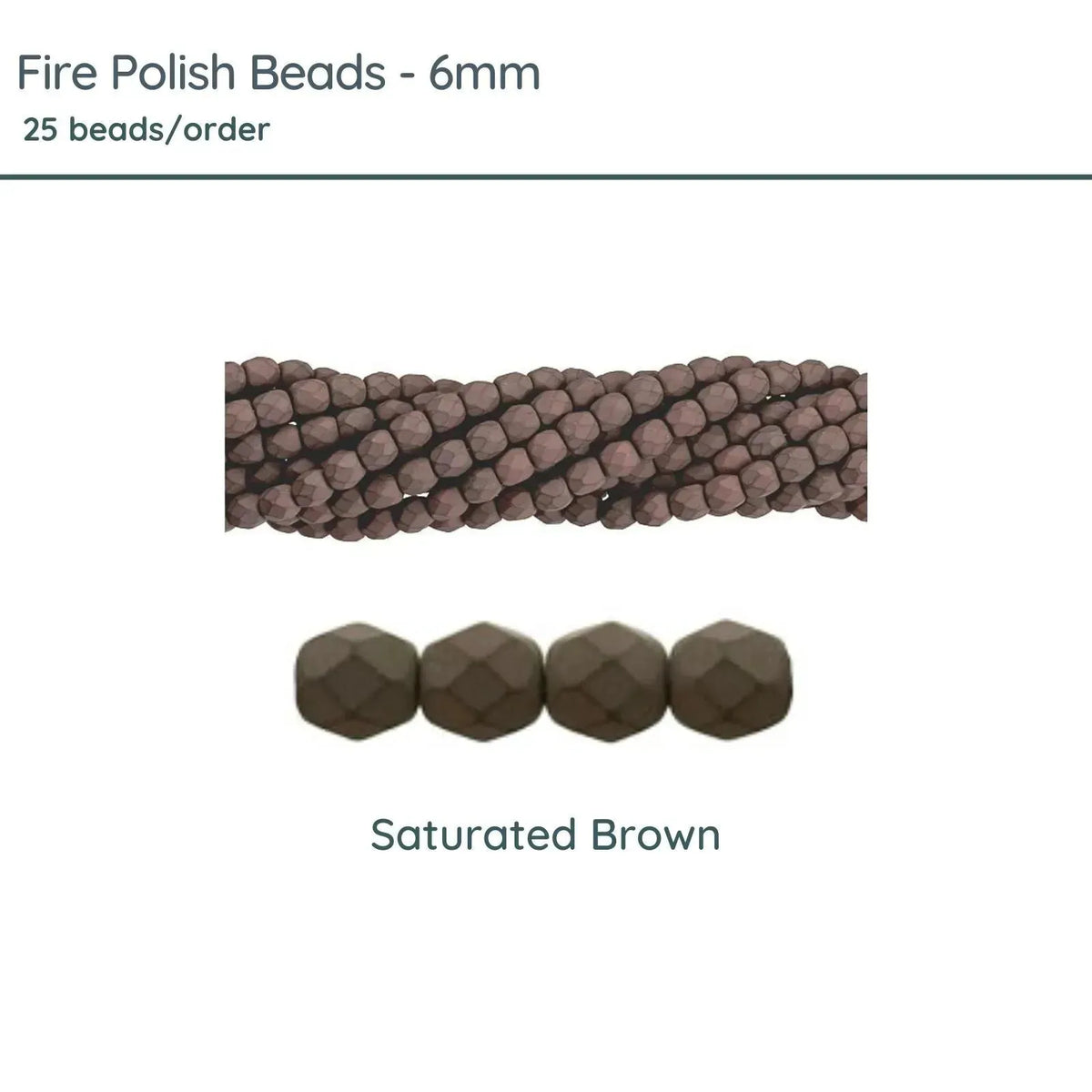 Fire Polish Beads, 6mm, Saturated Brown, 25 pieces - The Argus Collection