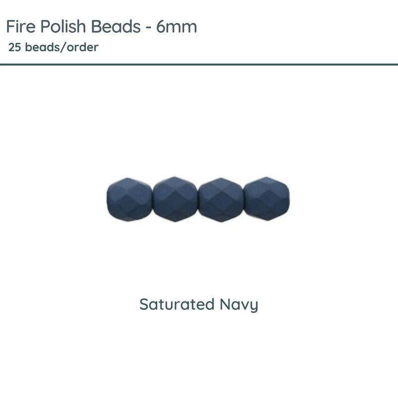 Fire Polish Beads, 6mm, Saturated Navy, 25 pieces - The Argus Collection