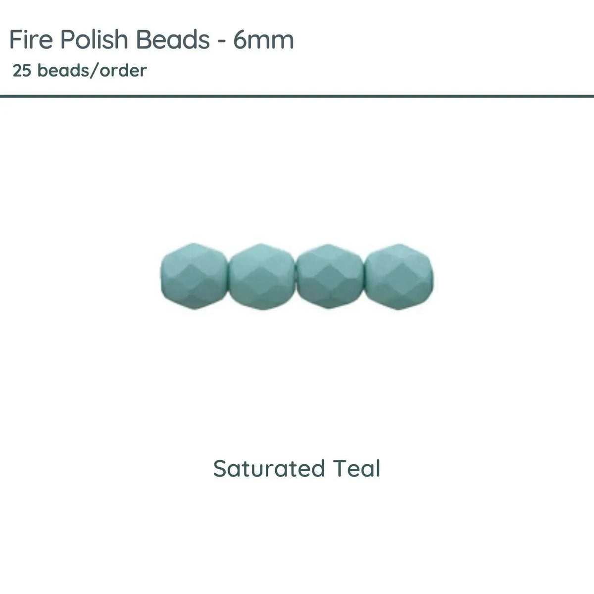 Fire Polish Beads, 6mm, Saturated Teal, 25 pieces - The Argus Collection