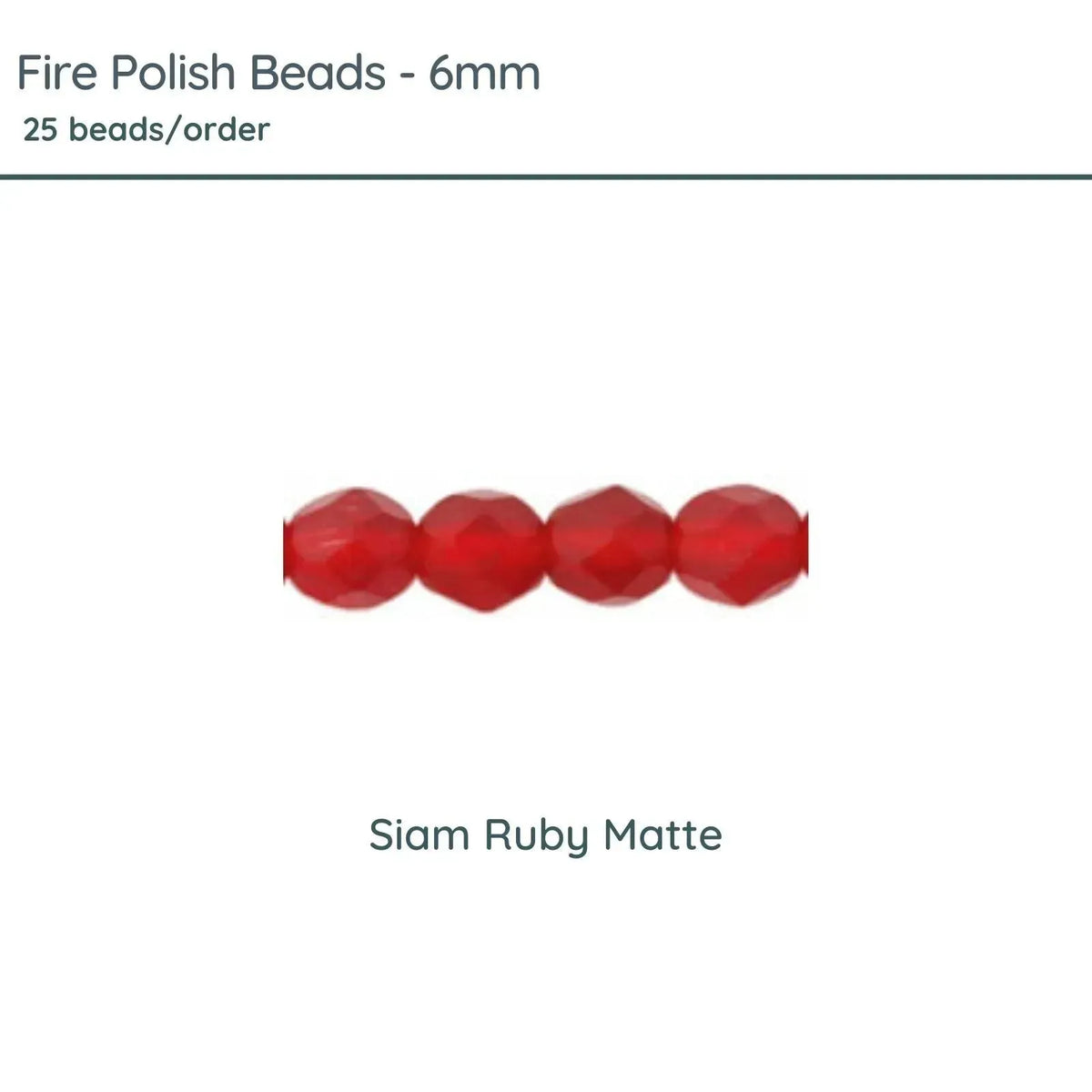 Fire Polish Beads, 6mm, Siam Ruby Matte, 25 pieces - The Argus Collection