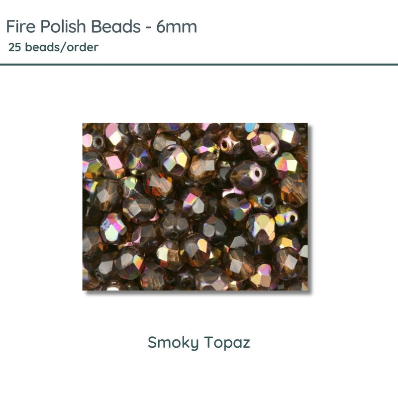 Fire Polish Beads, 6mm, Smoky Topaz Vitral, 25 pieces - The Argus Collection