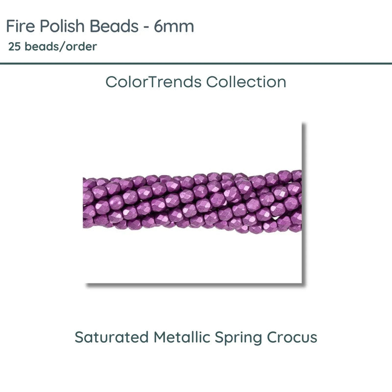 Fire Polish Beads, 6mm, Saturated Metallic Spring Crocus, 25 pieces - The Argus Collection