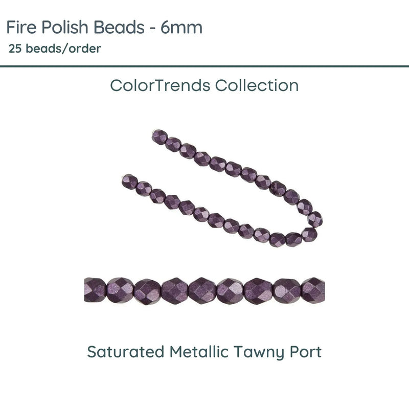 Fire Polish Beads, 6mm, Saturated Metallic Tawny Port, 25 pieces - The Argus Collection