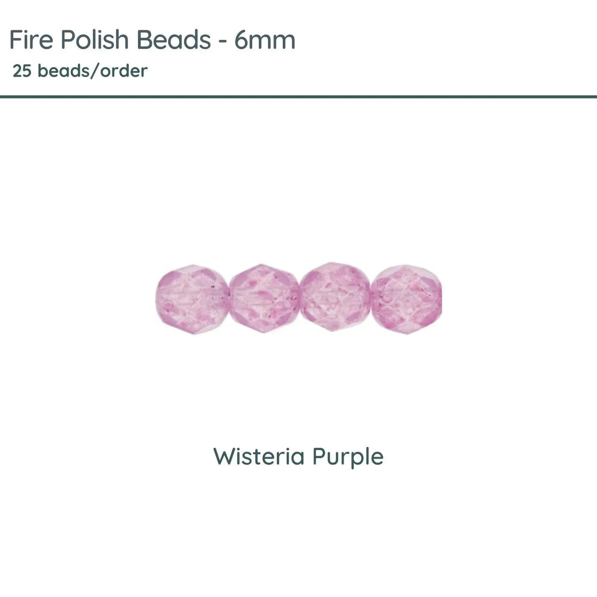 Fire Polish Beads, 6mm, Wisteria Purple, 25 pieces - The Argus Collection