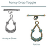 Fancy Drop Toggle Clasp, 2 Finishes