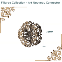 Art Nouveau Connector or Pendant, Filigree Collection, 30mm - The Argus Collection