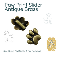 Paw Prints Flat Sliders for Leather or Cork, 5 or 10mm, in 4 Finishes - The Argus Collection