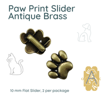 Paw Prints Flat Sliders for Leather or Cork, 5 or 10mm, in 4 Finishes