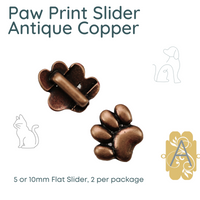 Paw Prints Flat Sliders for Leather or Cork, 5 or 10mm, in 4 Finishes - The Argus Collection