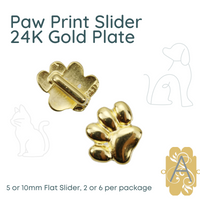 Paw Prints Flat Sliders for Leather or Cork, 5 or 10mm, in 4 Finishes - The Argus Collection