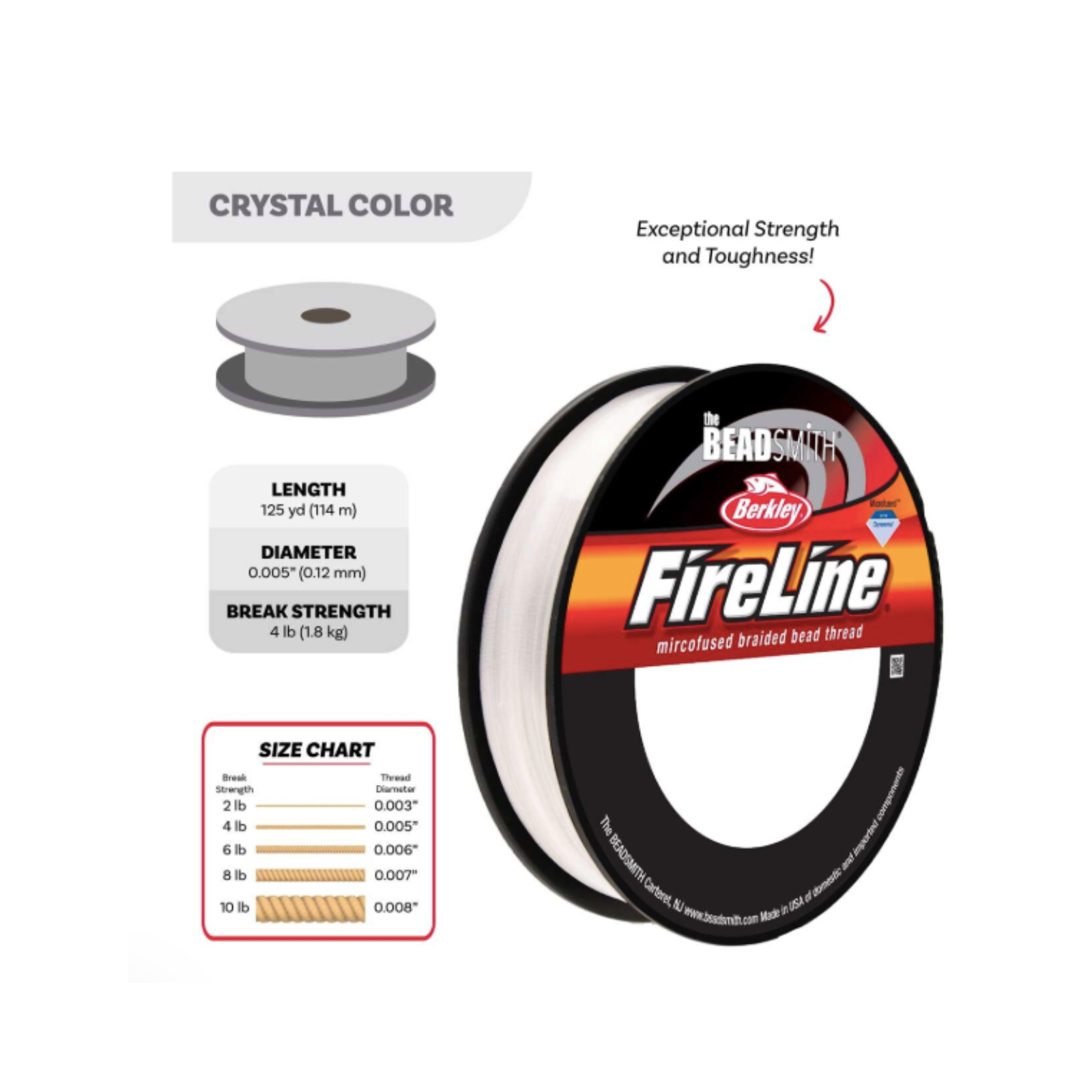 FireLine 4 lb Crystal Braided Beading Thread – 125 or 300 Yards