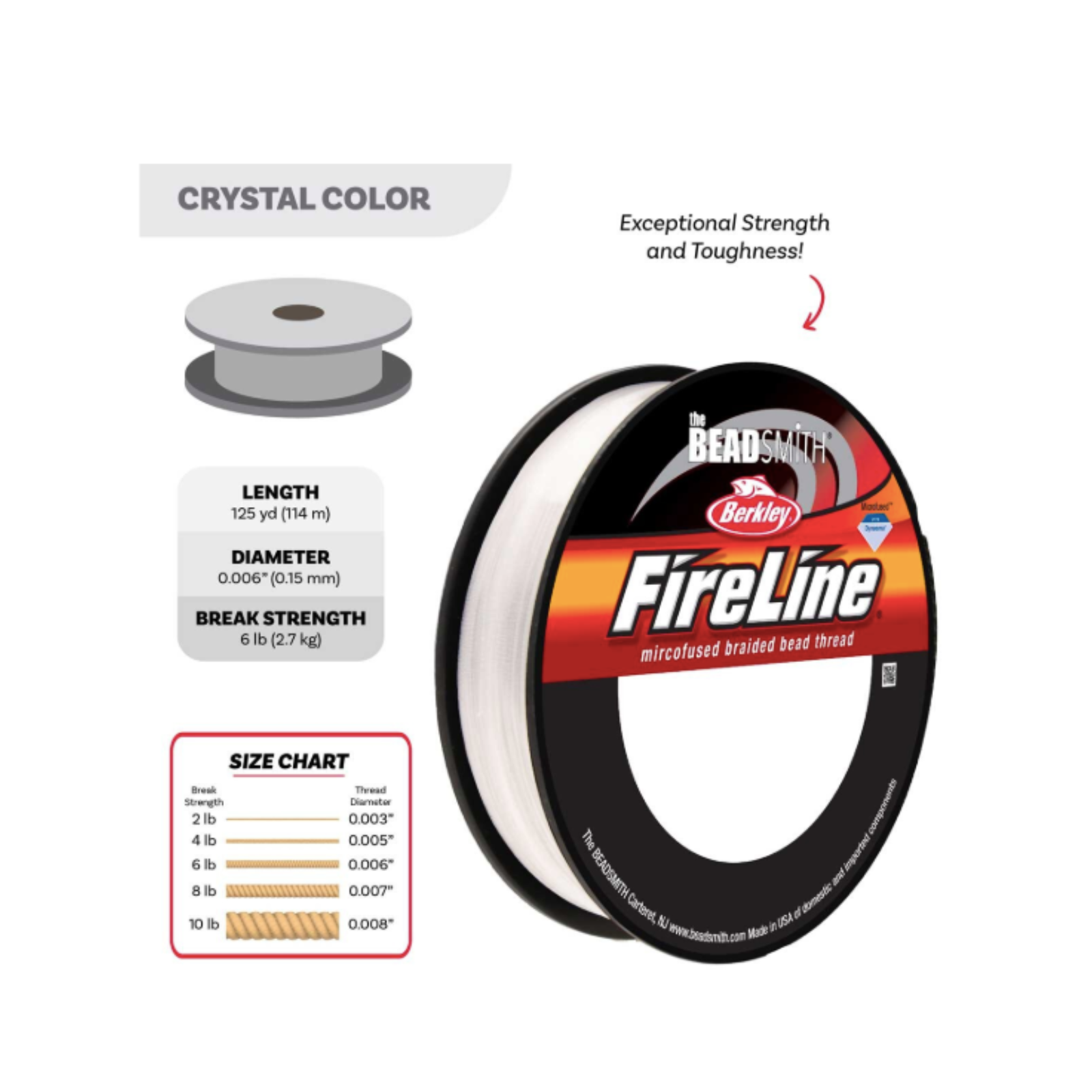 FireLine 6 lb Crystal Braided Beading Thread – 50, 125 or 300 Yards