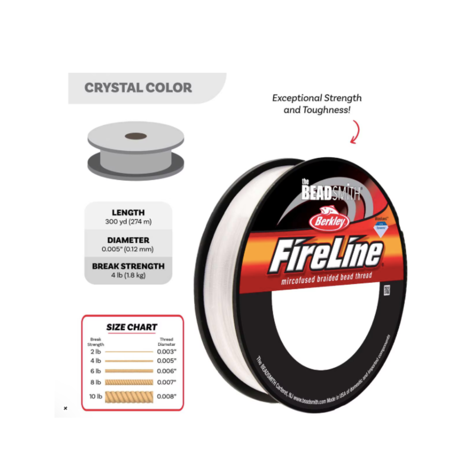 FireLine 4 lb Crystal Braided Beading Thread – 125 or 300 Yards