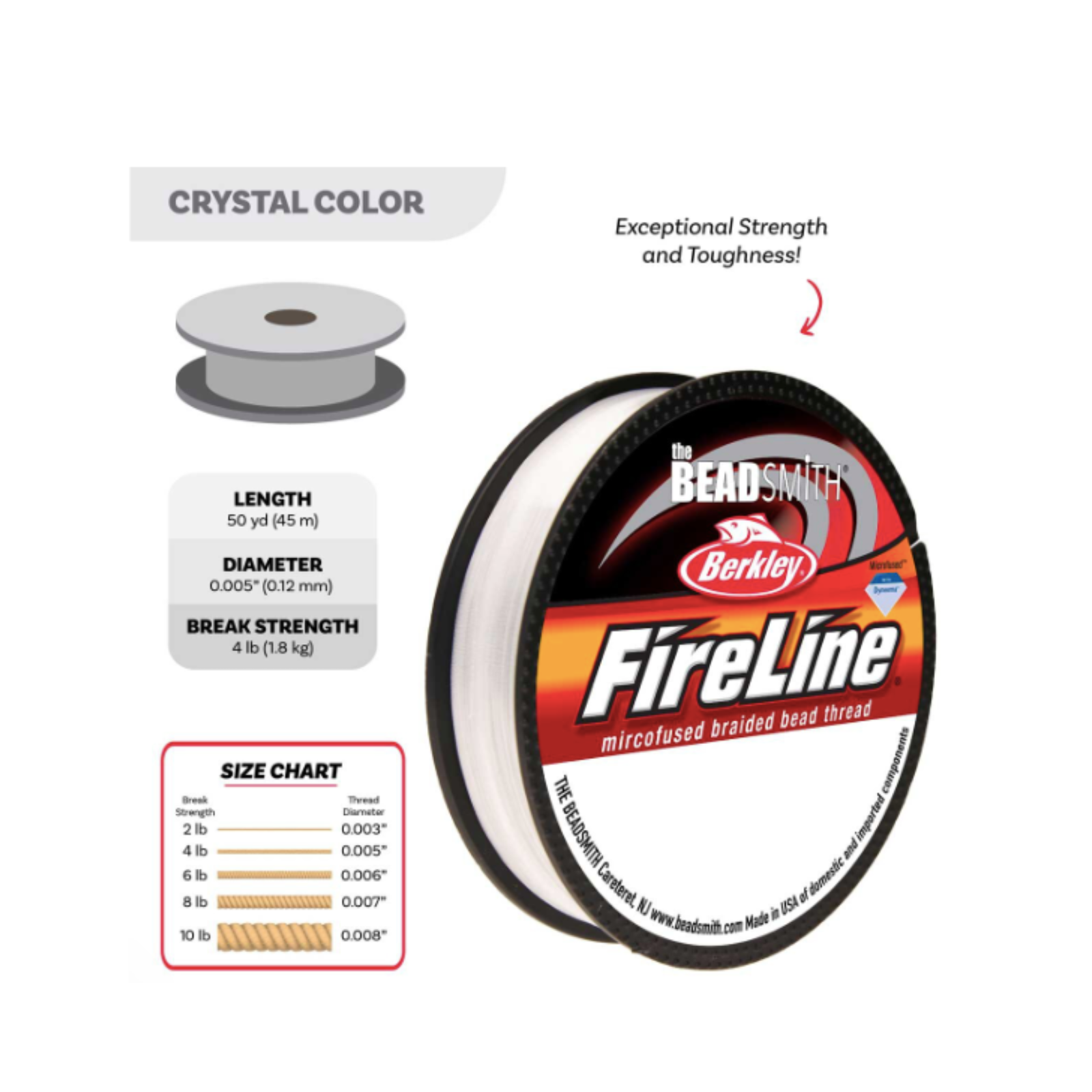 FireLine 4 lb Crystal Braided Beading Thread – 125 or 300 Yards