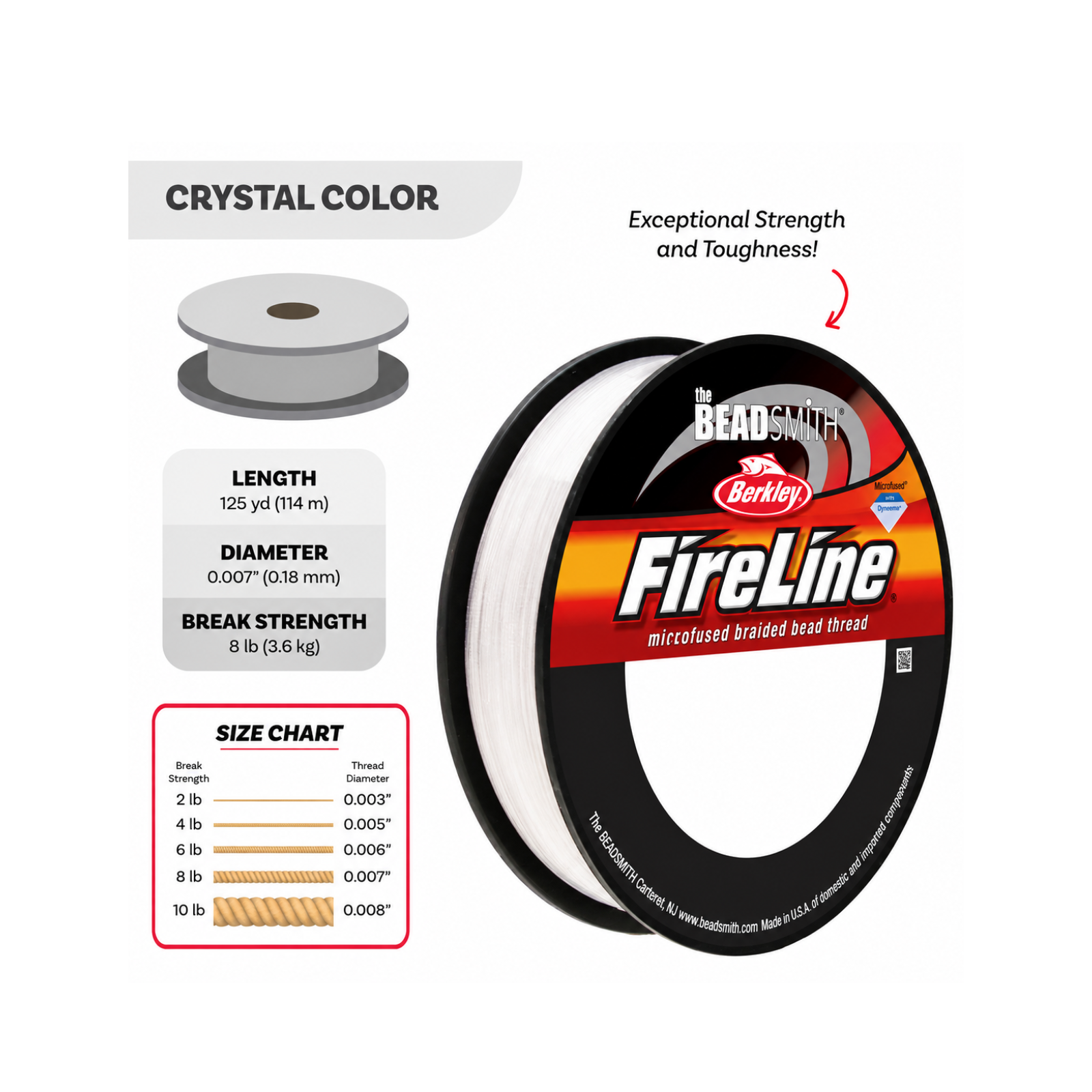 FireLine 8 lb Crystal Braided Beading Thread – 125 or 300 Yards