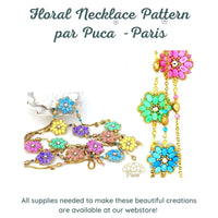Colorful floral necklace with 'Puca - Paris' branding on a white background