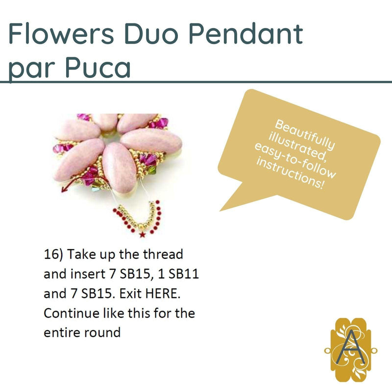 Flowers Duo Pendant Pattern par Puca - The Argus Collection