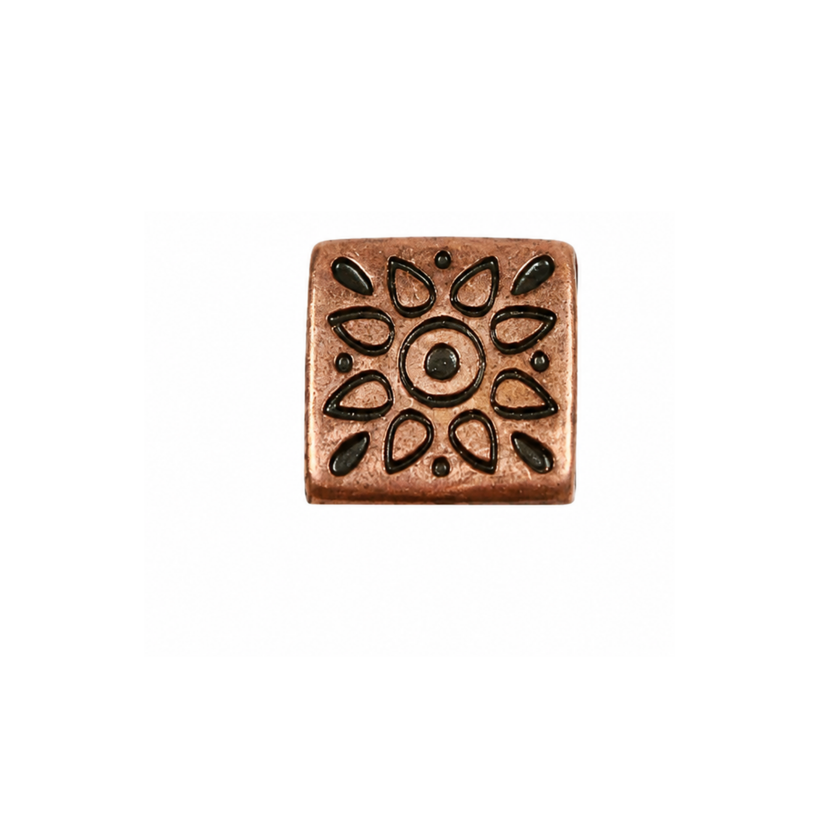 Antique Copper Folk Flower 5mm flat leather slider front and side vie