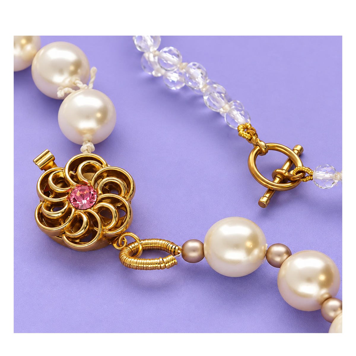 French Wire used to attach a decorative gold clasp to a pearl and crystal beaded bracelet