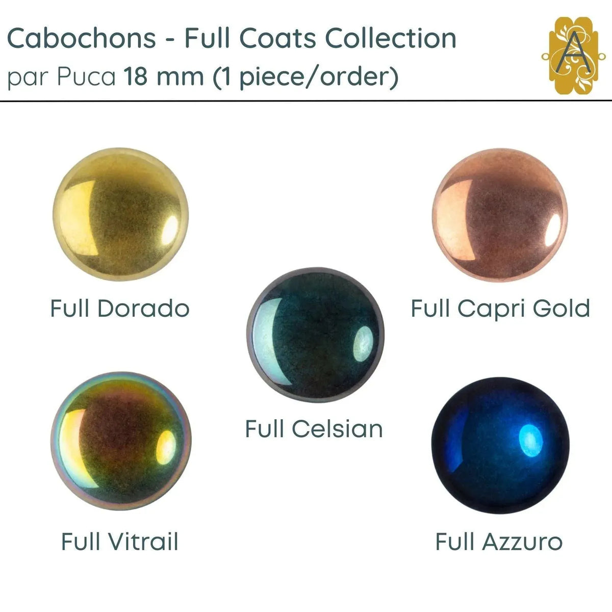 Cabochons par Puca, 18mm, Full Coats Collection, 5 Finishes - The Argus Collection