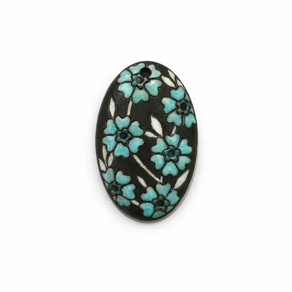 Golem Oval Ceramic Pendant, Blooming Hearts Blue - The Argus Collection