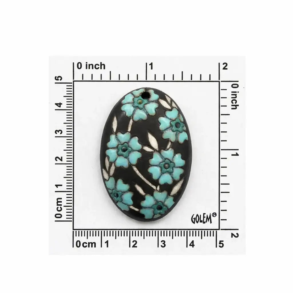Golem Oval Ceramic Pendant, Blooming Hearts Blue - The Argus Collection