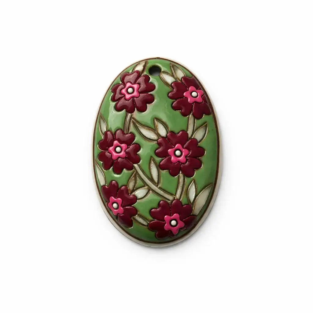 Golem Oval Ceramic Pendant, Blooming Hearts Burgundy - The Argus Collection